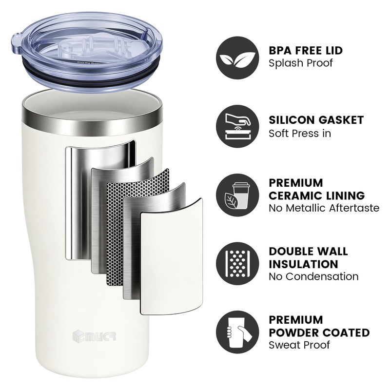 MUCR 17 oz Ceramic Lined Travel Tumbler with Cleaning Brush,