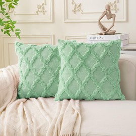 Cozoomy Set of 2 Soft Moroccan Throw Pillow Covers 18x18 Inch Plush Boho Decorative Pillow Cover Accent Cushion Case for Couch Sofa Bed, Sage Green