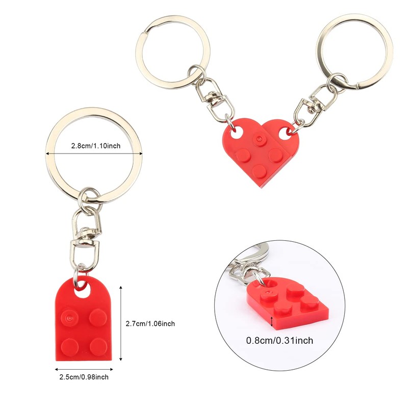 Jagowa Matching Brick Keychain Heart Key Ring Set for Couples