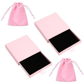 Tucnoeu 2sets Small Jewelry Gift Box and Velvet Bag,3.6 x 3.6 x 0.68inch Square Necklace Earring Bracelet Cardboard Gift Boxes,Organizer Storage for Jewellery Birthday Xmas Christmas Wrapping