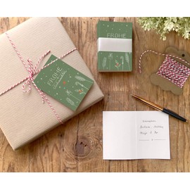 25 Gift Tags Merry Christmas! Green White Red Original Mini Christmas Cards for Christmas Gifts Labelling Exclusive Individually Playful A7 Recycled Paper Folding Cards