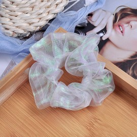 4 Pcs Fantasy Shiny Mesh Fabric Mermaid Hair Scrunchies Organza Hair Bobbles Elastics Ponytail Holders Hair Wrist Ties Bands Scrunchies for Show Gym Dance Party Cosplay for Girl