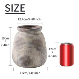 OOIT Ceramic Rustic Vase, 7.48" Neutral Wide Vase Home Decor Farmhouse Flower Pampas Decorative Pottery Clay Vases for Table Living Room Bookshelf Entryway Kitchen Bathroom Bedroom