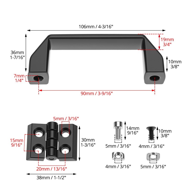QWORK 2 Sets 2020 Series Door Handle and Frame Hinges
