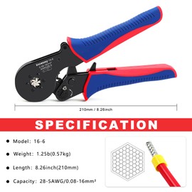 Hexagonal Ferrule Crimper,Knoweasy 16-6 Ferrules Crimp Tool and Hexagonal Wire Ferrule Crimper Used for 28-5 AWG/0.5-16mm² Cable End Sleeves