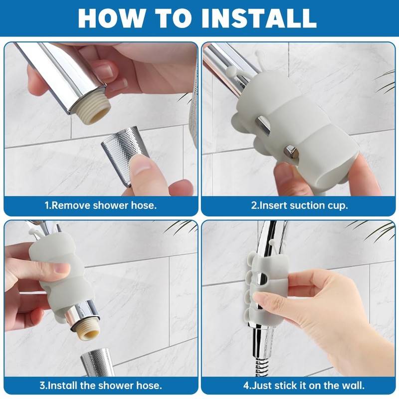 4pcs Silicone Shower Head Holder, Universal Relocatable Shower Head Suction