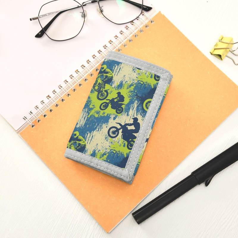 Kids Wallets Dirt Bikes Boys Girls Trifold Purse