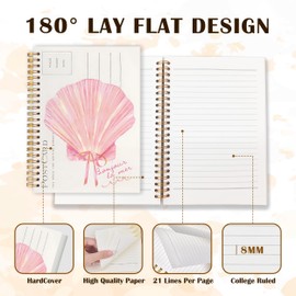 Qabliqo Pink Seashell Preppy Beach Spiral Notebook Journal 5.5x8.3, Ocean Coastal Beach Preppy Aesthetic Notebooks for Note Taking, Hardcover Journal, Pink Office Supplies