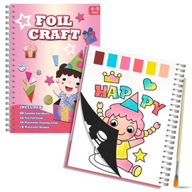 SOOVSY Foil Art Fun Kit for Kids, 2-in-1 Foil Craft & Coloring Books, Birthday Theme DIY Craft Activity Kit, Creative Christmas Travel Toys Gift for Girl Boy Children 4 5 6 7 8 9 Years Old