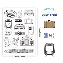 CRASPIRE Train Clear Rubber Stamps Travel Map Boot Word Transparent Vintage Postmark Silicone Seals Stamp Journaling Card Making DIY Scrapbooking Photo Album Decorative Film Frame Stamp Sheets