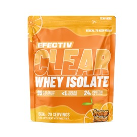 Efectiv Nutrition Clear Whey Isolate Protein Powder 600g - Whey Isolate with 24g Protein per 30g Scoop, Less Than 100 Calories - Juicy Alternative (600g, Orange Mango)