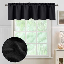 Chyhomenyc Black Valance for Windows, Faux Linen Slub Textured Small Kitchen Window Valance Curtain for Living Room Bathroom Cafe Laundry Basement, 60Wx14L inch, 1 Piece