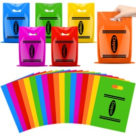 AKAIXI 24 Pcs Crayon Gift Bags, 8 x 10.6 In Reusable Crayon Party Favor Bags Bulk End of Year Graduation Plastic Goodie Bags for Birthday Party