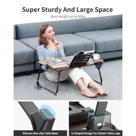 Laptop Desk for Bed, SAIJI XX-Large Foldable Bed Tray Table for Eating Breakfast, Writing, Working, Gaming, Drawing with Storage Drawer, Handrest Bookstand, Tablet Stand, Phone Stand(Black Cherry)