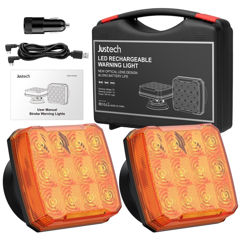 Justech 2 PCS 12 LED Rechargeable Square Emergency Flashing Lights,