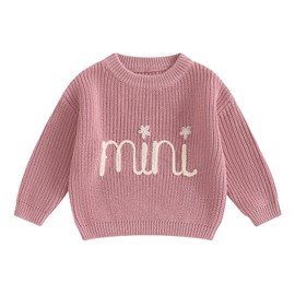 Family Matching Outfits Mommy and Me Cute Letter Embroidery Crew Neck Long Sleeve Sweater Top, Pink, 18-24 Months