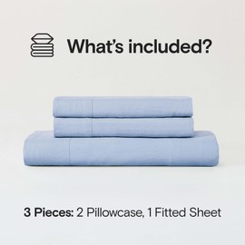 Sijo Stone Washed Organic French Linen Bed Sheet Set, GOTS Certified Organic, Best Cooling Linen Sheet Award by Sleep Foundation, 3 Piece - 2 Pillowcases and 1 Fitted Sheet (Sky, Queen)