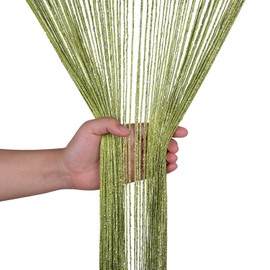 WedDecor Green String Curtains Glitter Fringe Panel Fly Screen Room Divider Tassel Curtain for Doors, Doorway, Windows, Home Décor, Event Decoration, (90cm x 200cm)