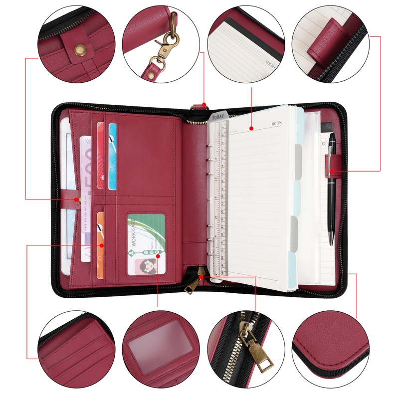WASON Portfolio A5 Binder Journal with Zipper - Leather pu