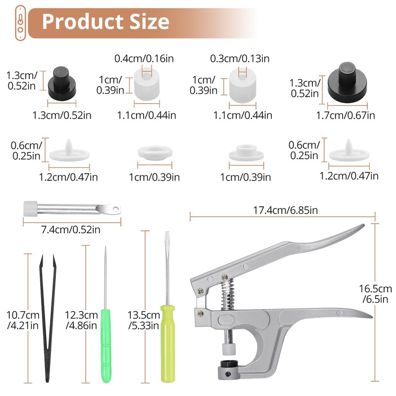 Kamtop Snaps and Snap Pliers Set, 120 Sets T5 Plastic
