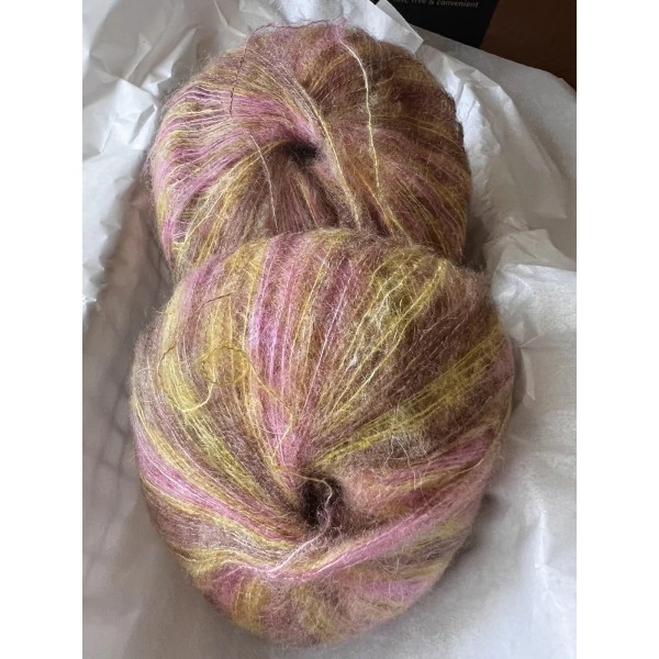 Mohair Silk Yarns Variegated Pink with Brown & Mustard- 2