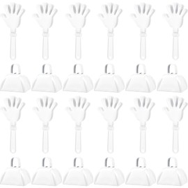 ZCYSRLQIN 24 Pcs Hand Clappers and Metal Cowbells Noise Makers Cheering Clappers Cow Bells Handle Cheers Dance Basketball Football Noise Makers Sporting Events Graduation School Sports Party (White)