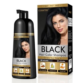 Champú de tinte negro para color permanente del cabello, hombres y mujeres, cobertura de canas, barba y cabello tratado, 3 en 1, 30 días/16.9 fl oz/si