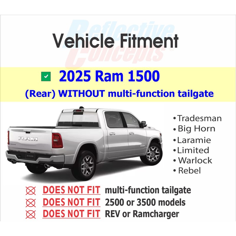 RAM Tailgate Emblem Overlay Decal Stickers 2025 Ram 1500 (Color: