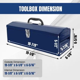 BIG RED 19" Torin Hip Roof Style Portable Steel Tool Box with Metal Latch Closure and Removable Storage Tray, Blue