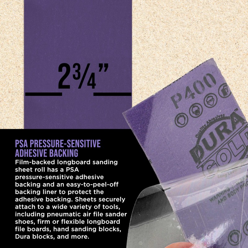 Dura-Gold Premium 400 Grit PSA Purple Film Ceramic Longboard Sandpaper,