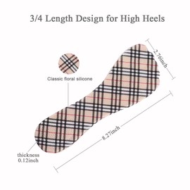 High Heel Cushion Inserts Women, ¾ Adhesive High Heel Relief Insoles Prevent Slipping, Silicone Invisible Cushioning Insoles, Arch Support Shoe Inserts for High Arch Flat Feet, 2 Pairs, Floral