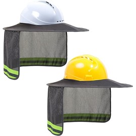 TCCFCCT Hard Hat Sun Shade, Full Brim Mesh Neck Sun Shield with Reflective Strip, High Visibility Hard Hat Visor Neck Shade for Hard Hat Accessories, (Hard Hat Not Included), 2 Packs Grey