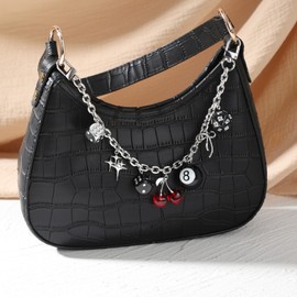 LuneClat Y2k Cherry Bag Chain Charm 8 Ball Dice Star Pendant Gothic
