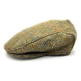 Mens Harris Tweed Flat Cap Comfort Fit Quilted Lining Made in Scotland S-XXL (UK, Alpha, XXL, Green Herringbone)