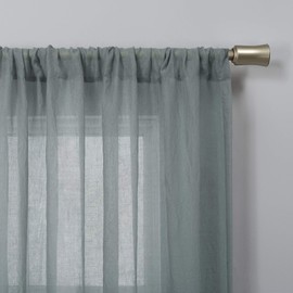 No. 918 Genevieve 2-pack 2-pack Linen Weave Sheer Semi-Sheer Grommet Curtain Panel Pair, 50" x 84", Harbor