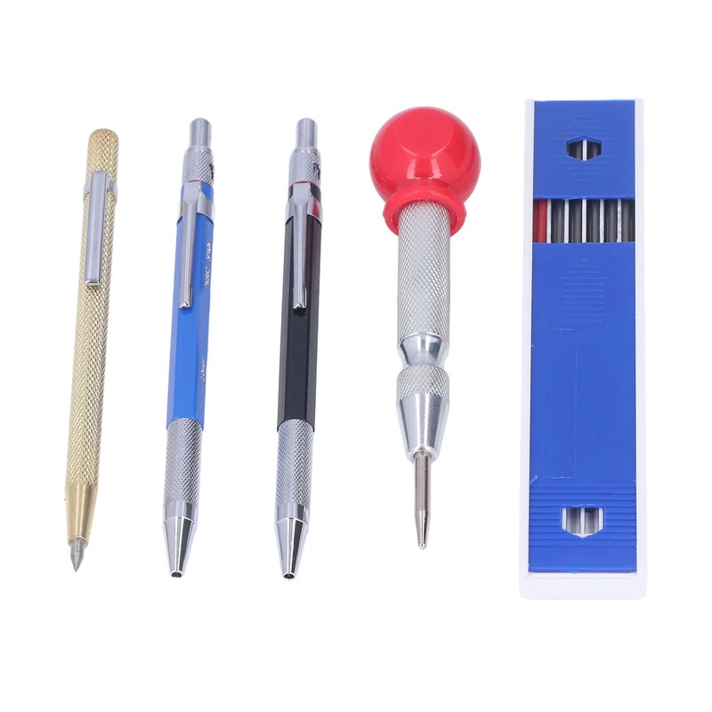 16Pcs Mechanical Carpenter Pencils Kit Scribe Pencil with Center Punch