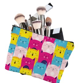 iapodiad - Bolsa de cosméticos con flores abstractas, impermeable, pequeña bolsa de viaje portátil para mujeres y niñas, viajes, estudio, almacenamiento diario, Gatos, Una talla