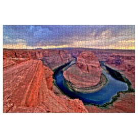 Wooden Jigsaw Puzzles for Adults 1000 Pieces Puzzle-Horseshoe Bend on Colorado River at Sunset and Cloudy Weather Utah
