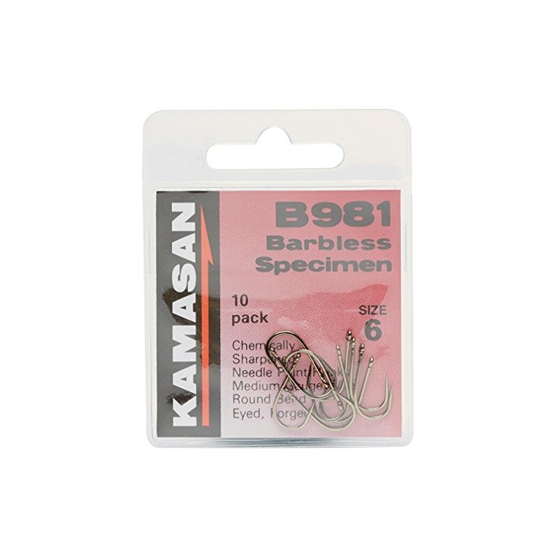Kamasan B981 Eyed Barbless Hooks - Size 6, One Size