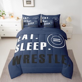 Feelyou Wrestling Sports Comforter Set with Sheets Twin Size Wrestling Sports Theme 7 Pieces Bedding Set for Kids Boys Girls Teens Deep Blue Wrestle Rodeo Bed in a Bag Wrestle Themed Bed Set