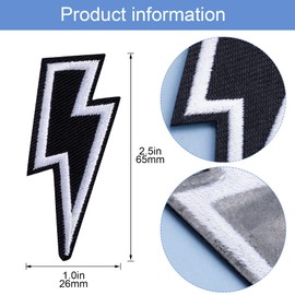 PAGOW 4 Pcs Lightning Bolt Iron on Patch, Sew on Embroidered Patches, Black Iron on Patches for Hats Clothes Motorcycle Jackets Backpacks, Lightning Bolt Decor, DIY Appliques Decoration (2.5x1 Inch)