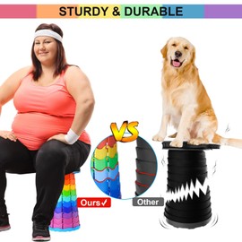 Doseno Upgraded Foldable Stool Thickened, Portable Collapsible Stool Retractable Stool for Fishing, Hiking Tours, BBQ, Parties, Outdoor Activities (Rainbow)