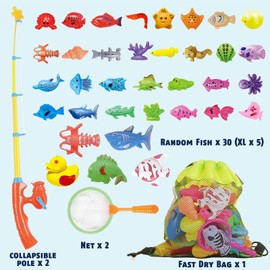 CozyBomB™ Magnetic Fishing Toys Game Set for Kids | Water Table Bathtub Kiddie Pool Party, Pole Rod Net Plastic Floating Fish-Toddler Age 3 4 5 6 Year