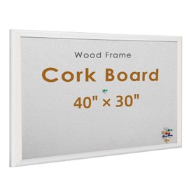 INNOVART White Cork Bulletin Board 40" X 30" with 10 Push Pins, Corkboard with White Wood Frame, White Cork Notice Board Message Board, Framed Pin Board for Home, Office, School