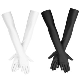 AWAVM 2 Pairs Long Elbow Satin Gloves 21 Inch Stretchy Elbow Length Gloves 1920s Opera Gloves Bridal Party Wedding Prom Evening Party Dance Gloves for Women, black