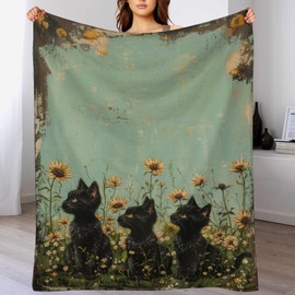 Black Cat Blanket Flannel Kitty Throw Blanket Lightweight Soft Warm Cozy Travel Blanket Fit Couch Sofa Bed Living Room Bedroom Gift for Women Men Girls Boys All Season 50"x60"