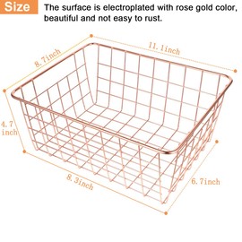LOSYHU 4 Pack Wire Baskets for Pantry Metal Wire Freezer Organizer Bins with Handles, Metal Basket Rose Gold Wire Baskets for Storage Organizing Office, Kitchen Cabinets, Bathroom, Countertop
