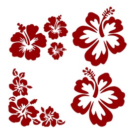 LAINLOY Hawaiian Hibiscus Flower Car Decal Sticker, Waterproof PET Decal, Car Bumper Sticker, Automotive Exterior Decoration Sticker Decal for Car, Truck, SUV, Door, Wall, Laptop (Red, Large)