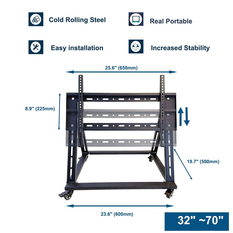 BIGalleons Low Height Mobile TV Stand, Confidence Monitor Stand, Rolling