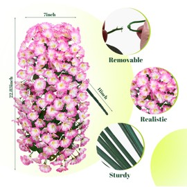 Ewaycom 2 Pack Artificial Hanging Flowers Fake Silk Plants Long Vine Morning Glory Eucalyptus 12 Fork UV Resistant Realistic Faux Greenery for Home Garden Spring Summer Outdoor Decoration (Pink)